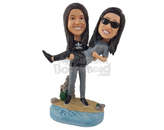 Custom Bobblehead Woman Picking up Her Wife Or Girlfriend On The Beach - Wedding & Couples Same Sex Personalized Bobblehead & Cake Topper Custom Bobblehead Woman Picking up Her Wife Or Girlfriend On The Beach - Wedding & Couples Same Sex Personalized Bobblehead & Cake Topper